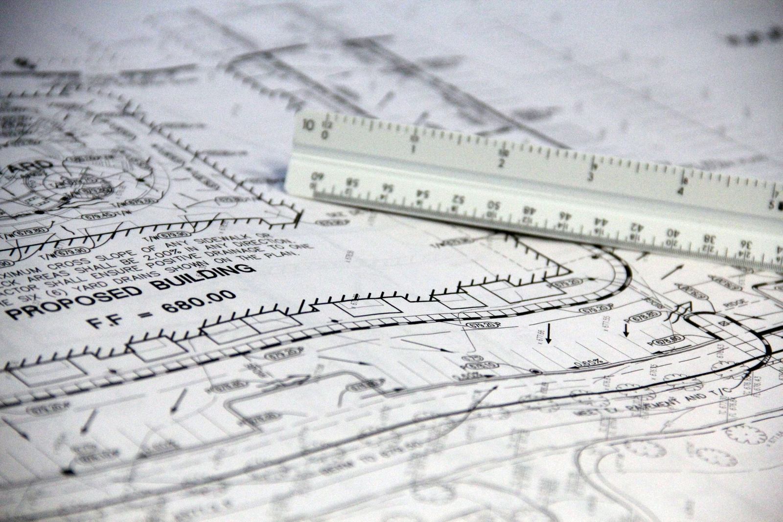 Technical drawings with a scale ruler on top